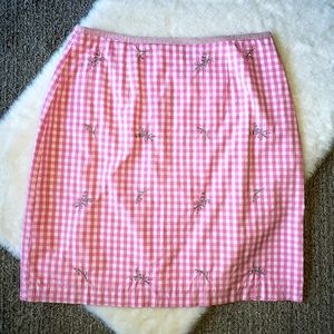 Lilly Pulitzer Vintage White Label Pink Gingham Check Floral Embroidered Skirt